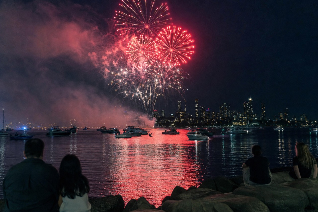 Boston Harbor fireworks reflection